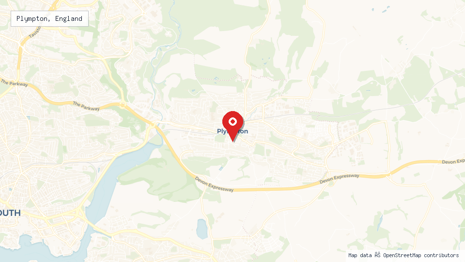 Street map of Plympton, England with location pin