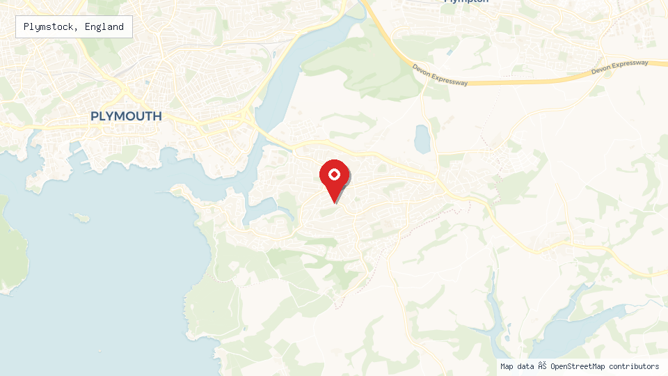 Street map of Plymstock, England with location pin