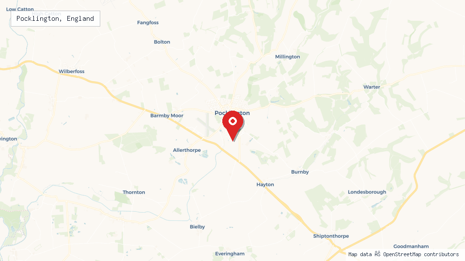 Street map of Pocklington, England with location pin