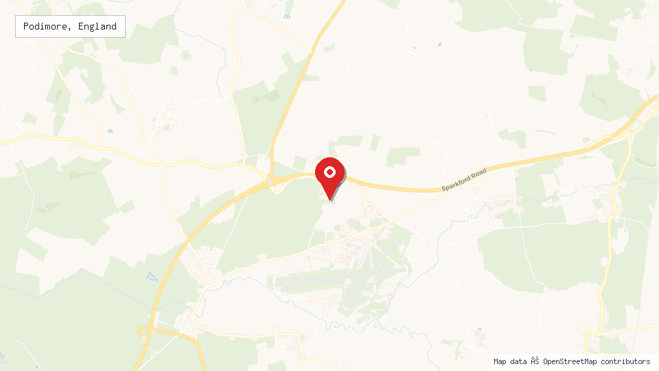Street map of Podimore, England with location pin