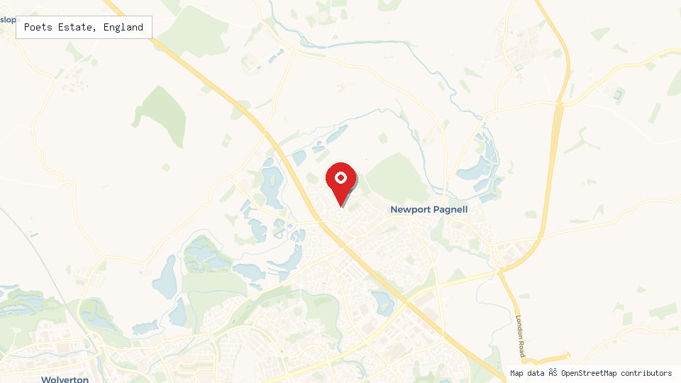 Street map of Poets Estate, England with location pin