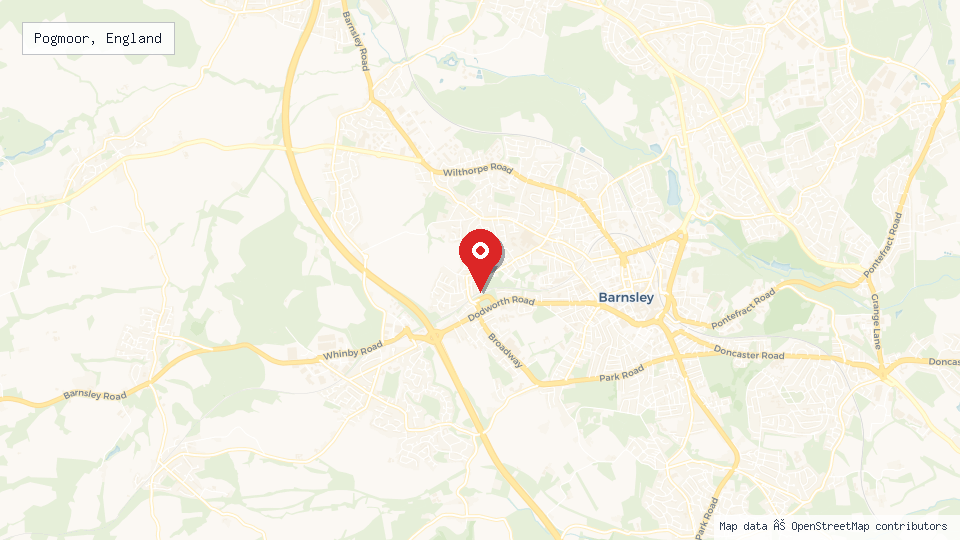 Street map of Pogmoor, England with location pin