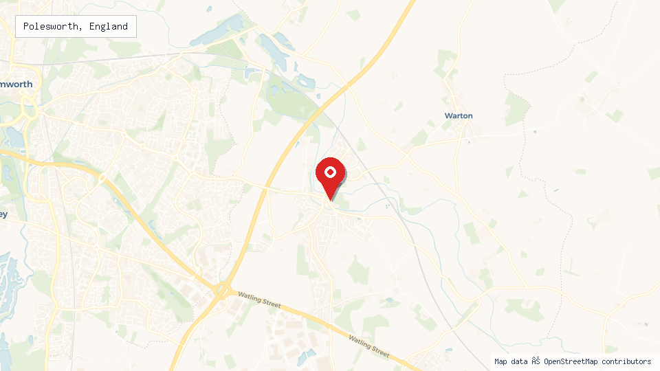 Street map of Polesworth, England with location pin