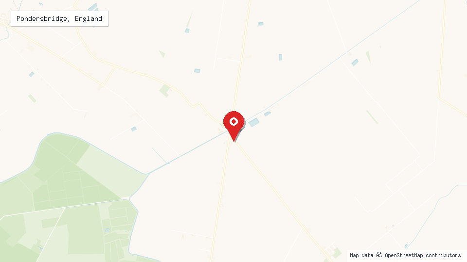 Street map of Pondersbridge, England with location pin
