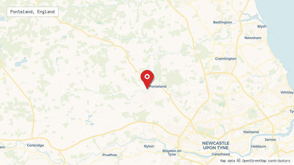 Street map of Ponteland, England with location pin