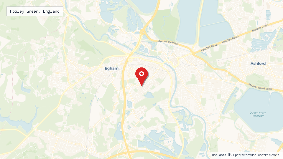Street map of Pooley Green, England with location pin