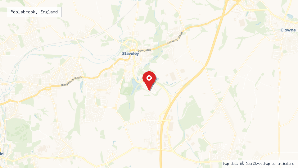 Street map of Poolsbrook, England with location pin