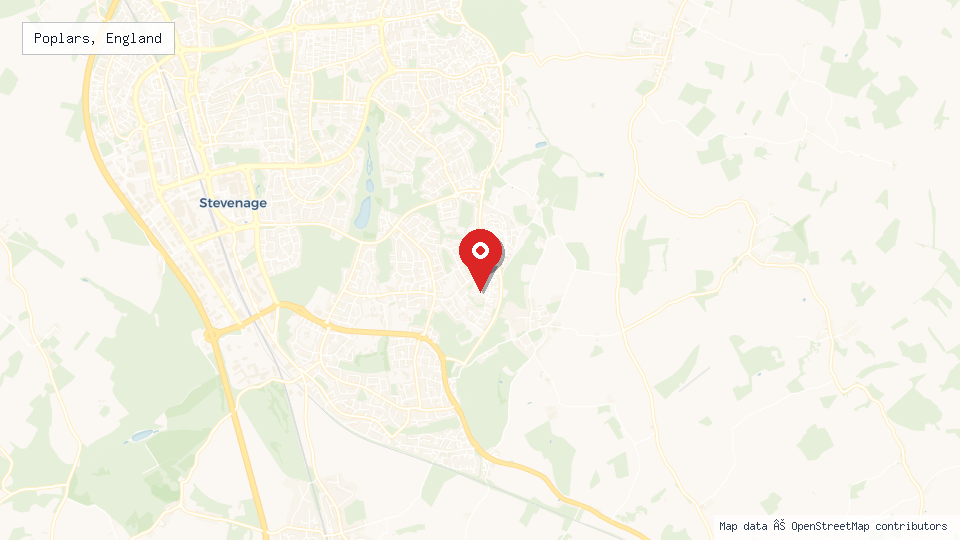 Street map of Poplars, England with location pin