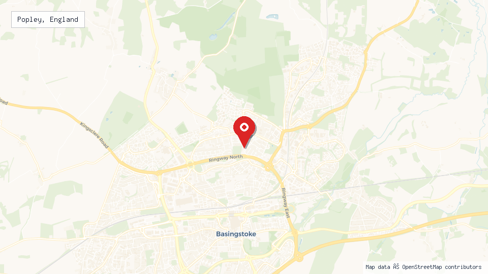 Street map of Popley, England with location pin