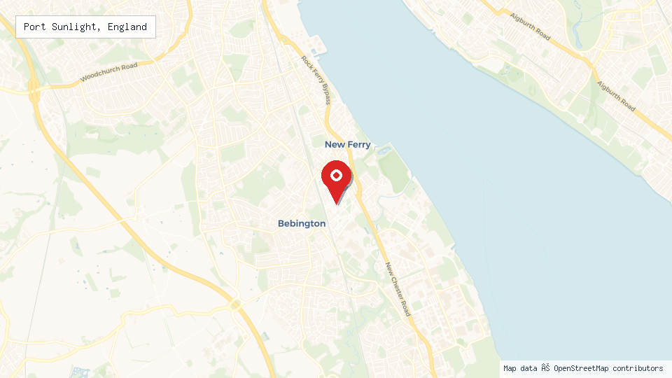 Street map of Port Sunlight, England with location pin