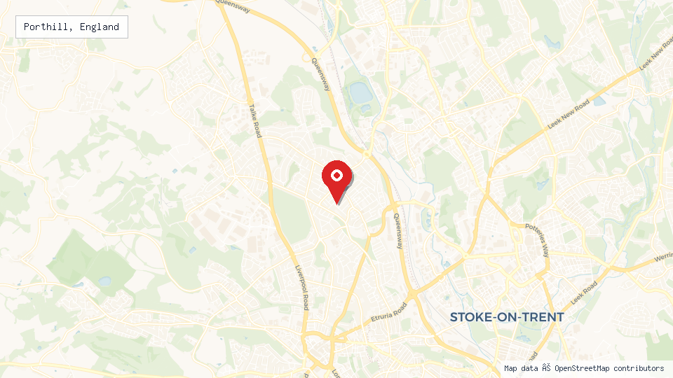 Street map of Porthill, England with location pin