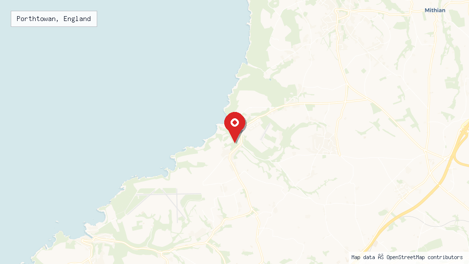 Street map of Porthtowan, England with location pin
