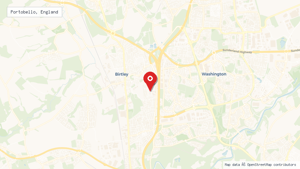 Street map of Portobello, England with location pin