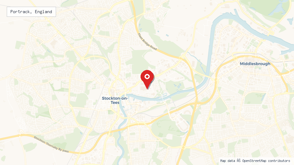Street map of Portrack, England with location pin