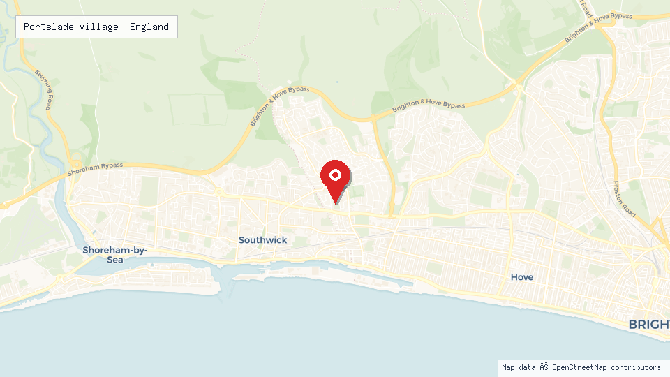 Street map of Portslade Village, England with location pin