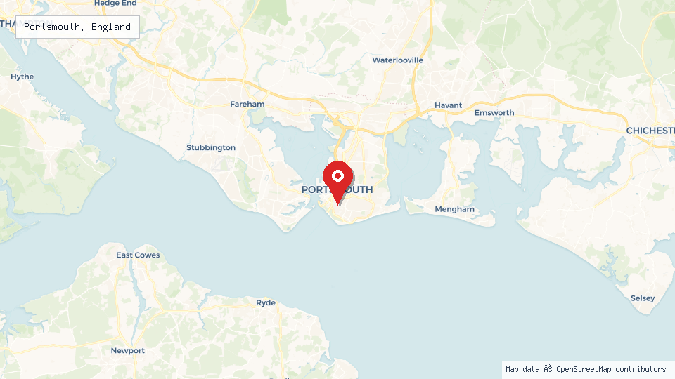 Street map of Portsmouth, England with location pin