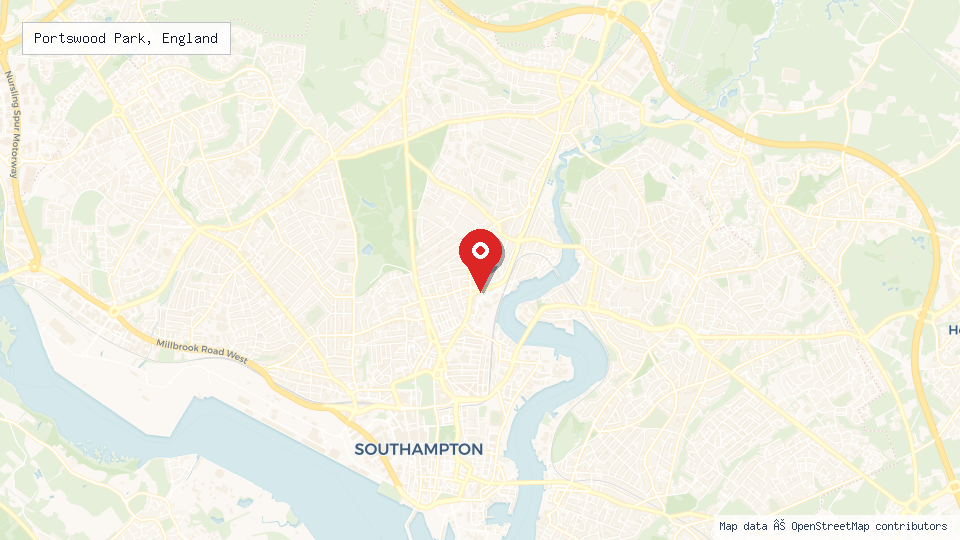 Street map of Portswood Park, England with location pin
