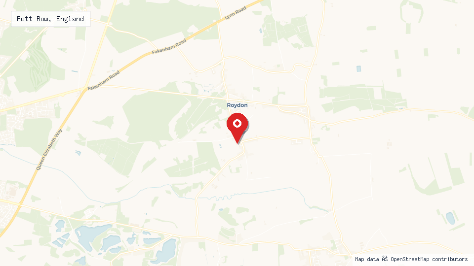 Street map of Pott Row, England with location pin