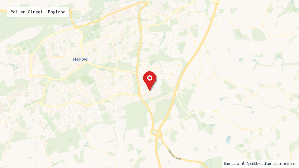 Street map of Potter Street, England with location pin