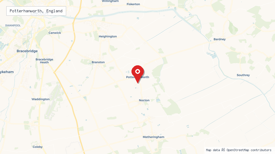 Street map of Potterhanworth, England with location pin