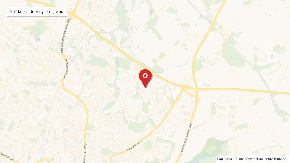 Street map of Potters Green, England with location pin