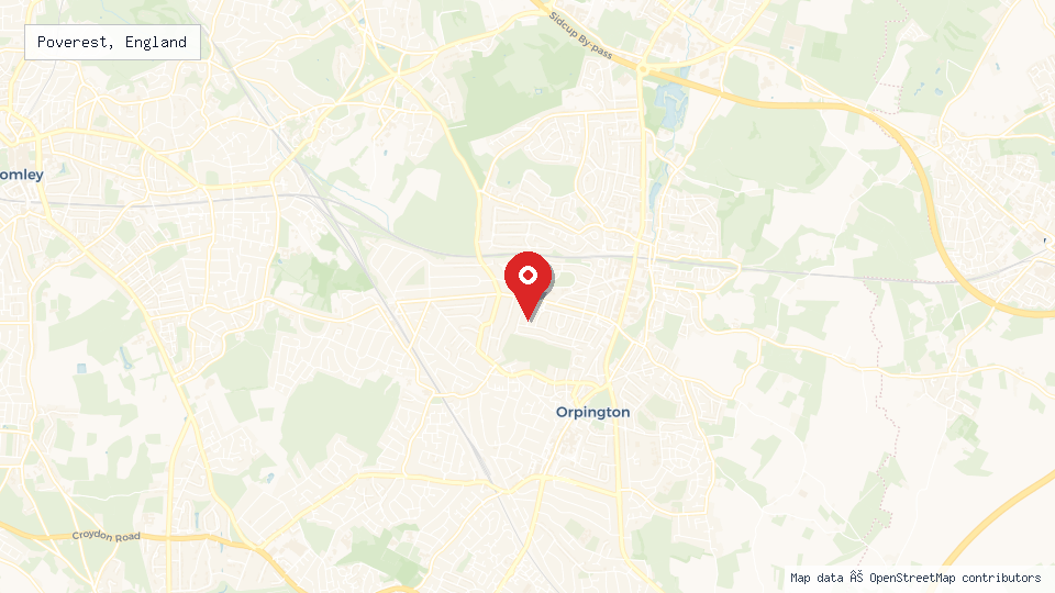 Street map of Poverest, England with location pin