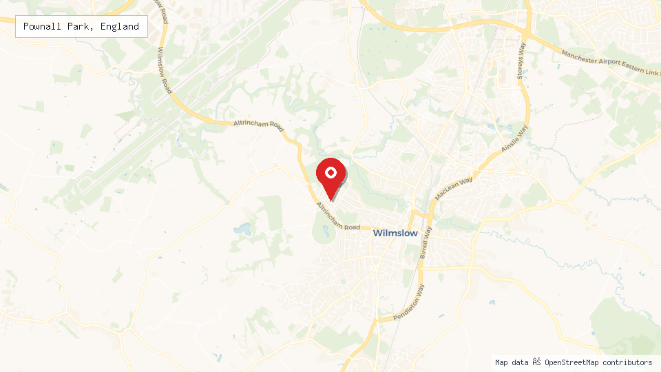 Street map of Pownall Park, England with location pin
