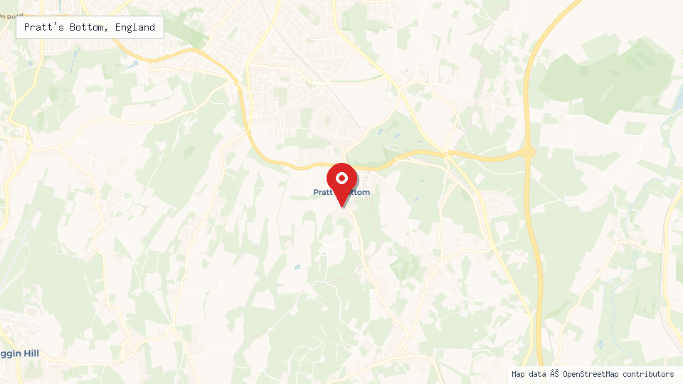 Street map of Pratt's Bottom, England with location pin