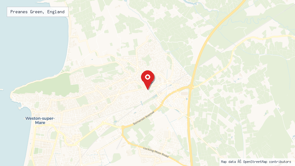 Street map of Preanes Green, England with location pin