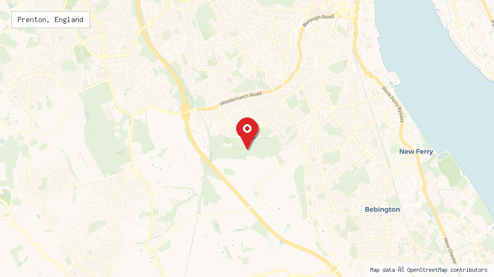 Street map of Prenton, England with location pin
