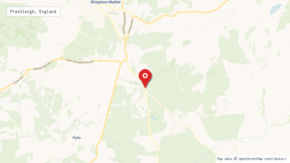 Street map of Prestleigh, England with location pin