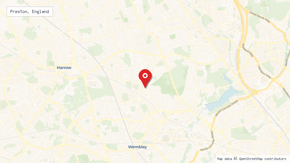 Street map of Preston, England with location pin