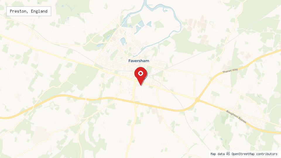 Street map of Preston, England with location pin