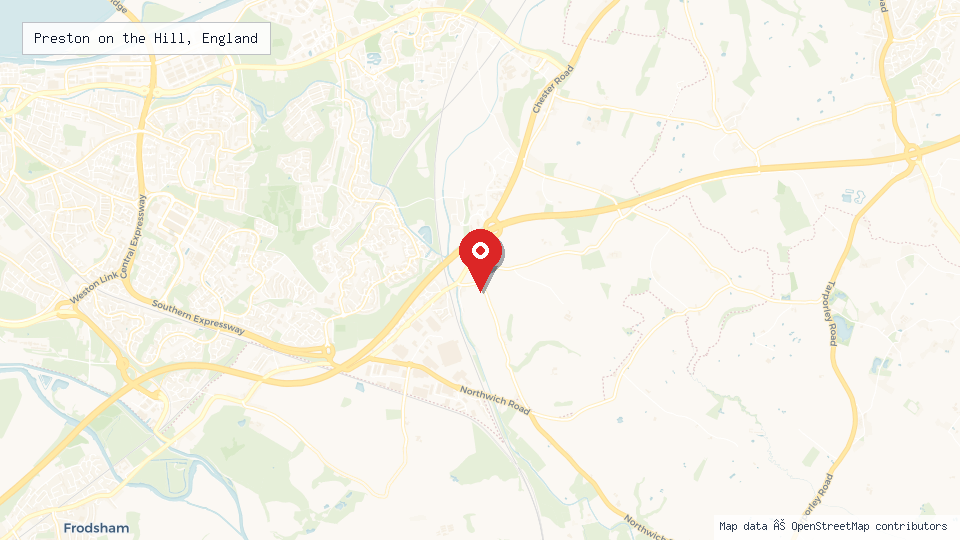 Street map of Preston on the Hill, England with location pin