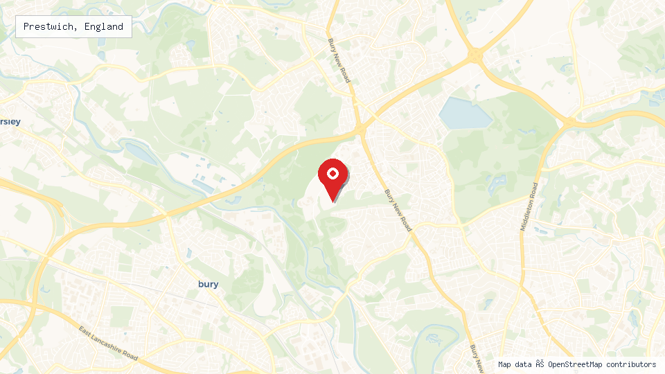 Street map of Prestwich, England with location pin