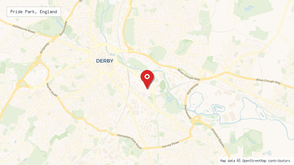 Street map of Pride Park, England with location pin
