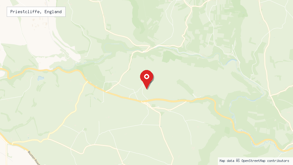 Street map of Priestcliffe, England with location pin