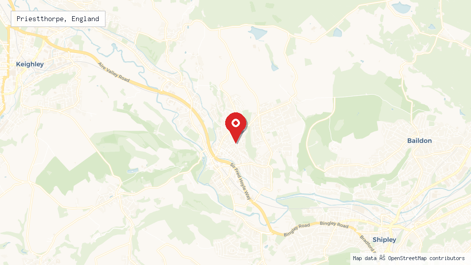 Street map of Priestthorpe, England with location pin
