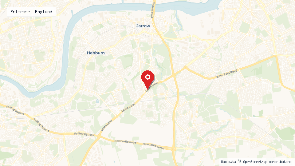 Street map of Primrose, England with location pin
