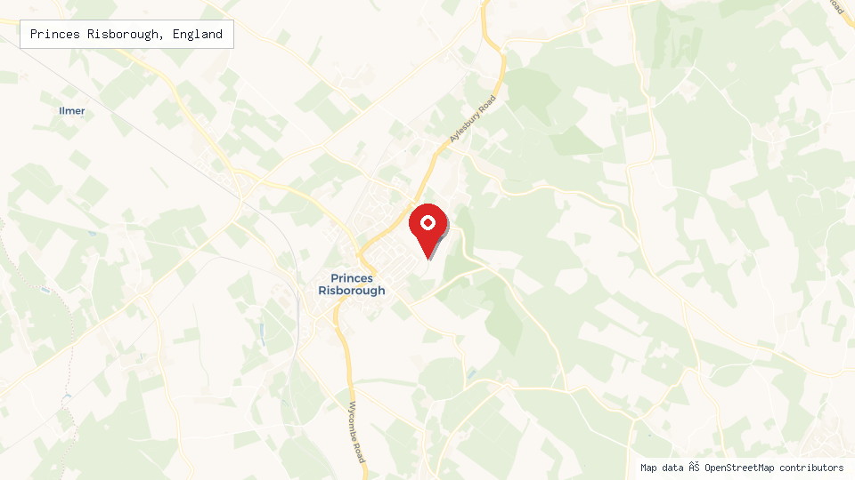 Street map of Princes Risborough, England with location pin