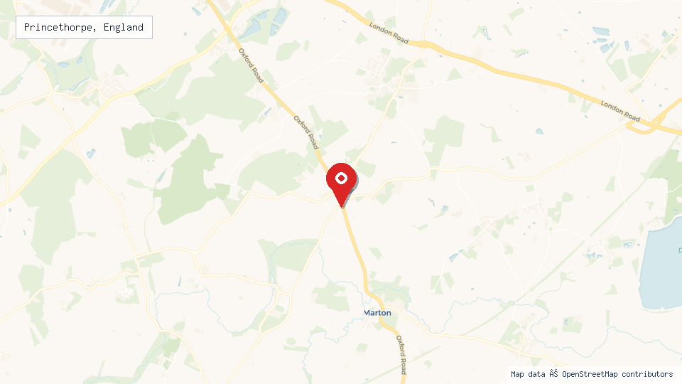 Street map of Princethorpe, England with location pin