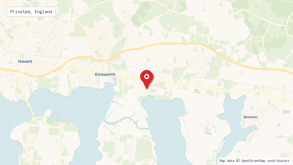 Street map of Prinsted, England with location pin
