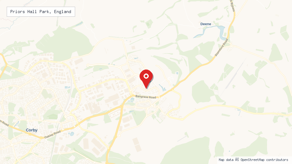 Street map of Priors Hall Park, England with location pin