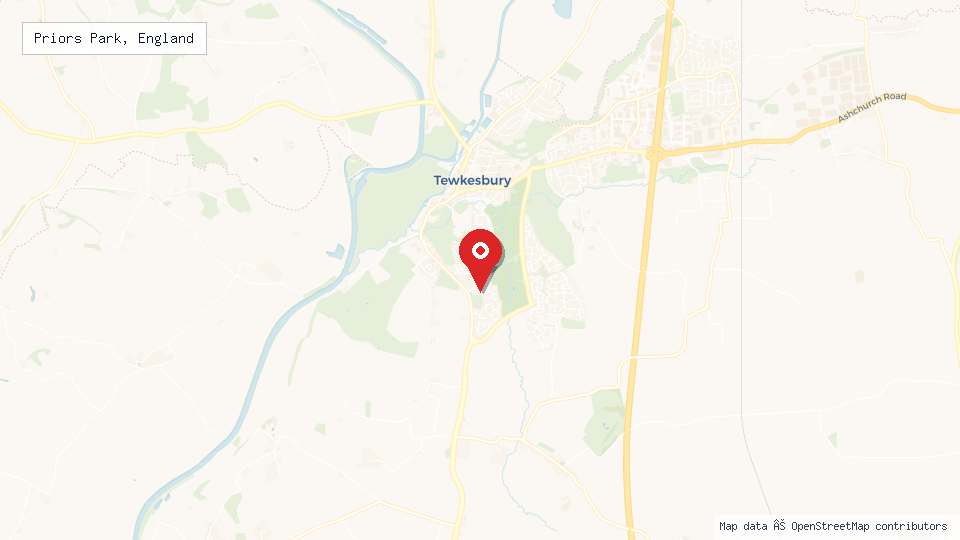 Street map of Priors Park, England with location pin