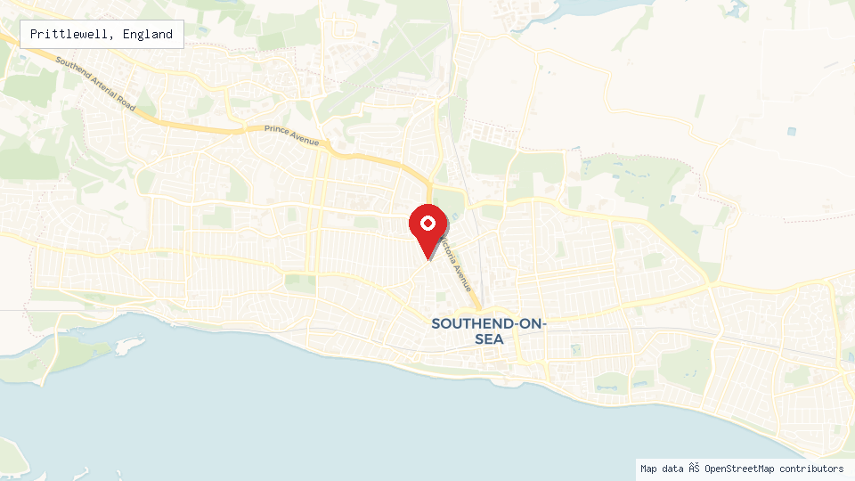 Street map of Prittlewell, England with location pin