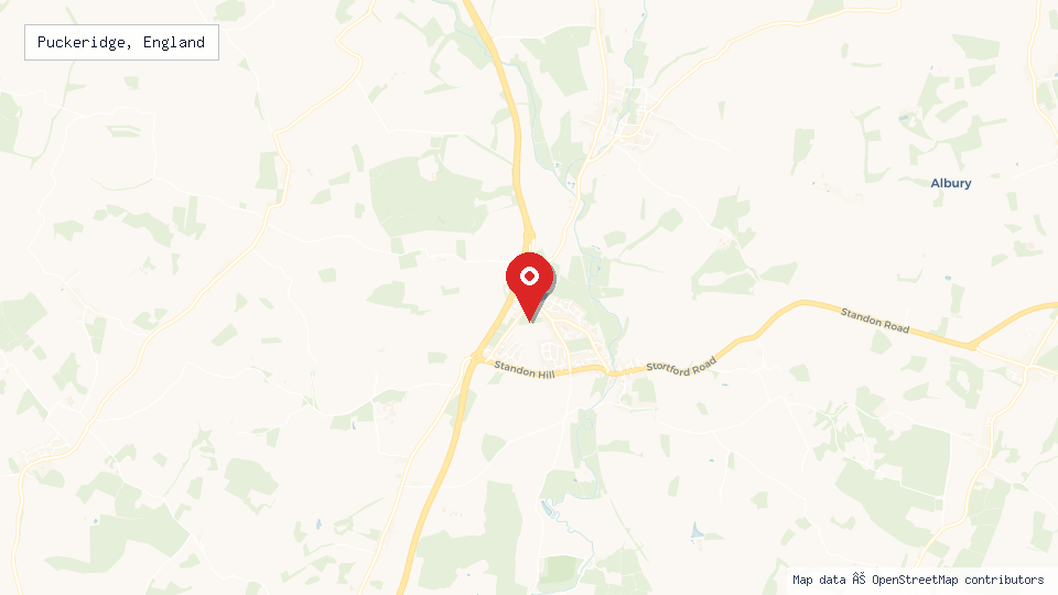 Street map of Puckeridge, England with location pin