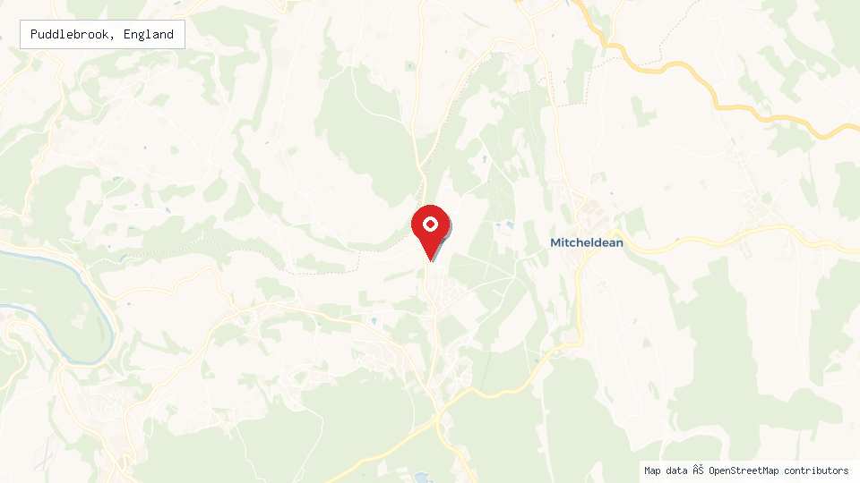 Street map of Puddlebrook, England with location pin
