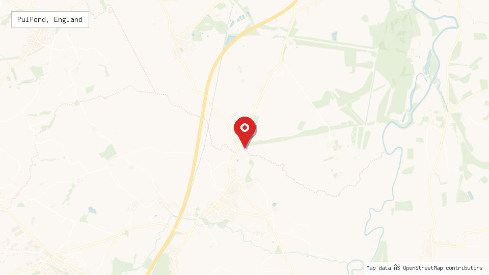 Street map of Pulford, England with location pin