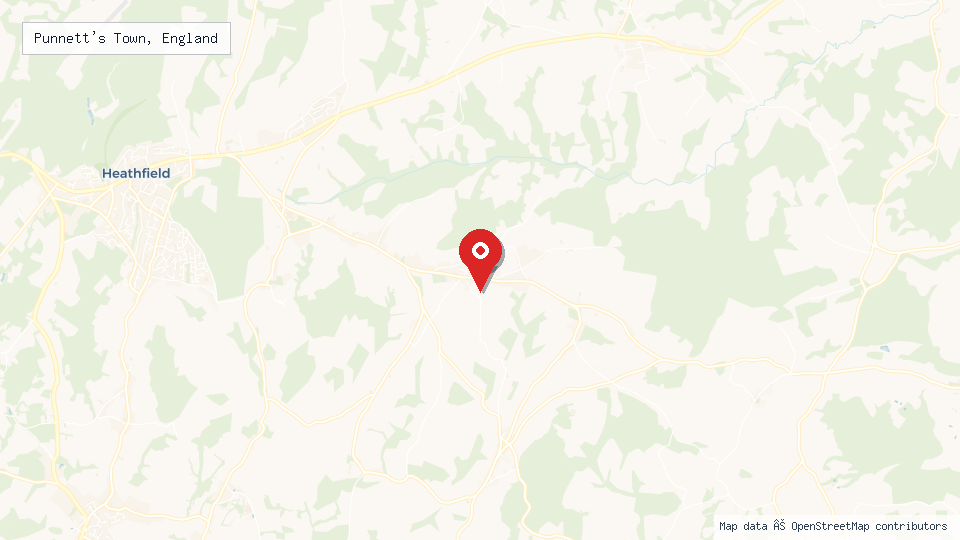 Street map of Punnett's Town, England with location pin