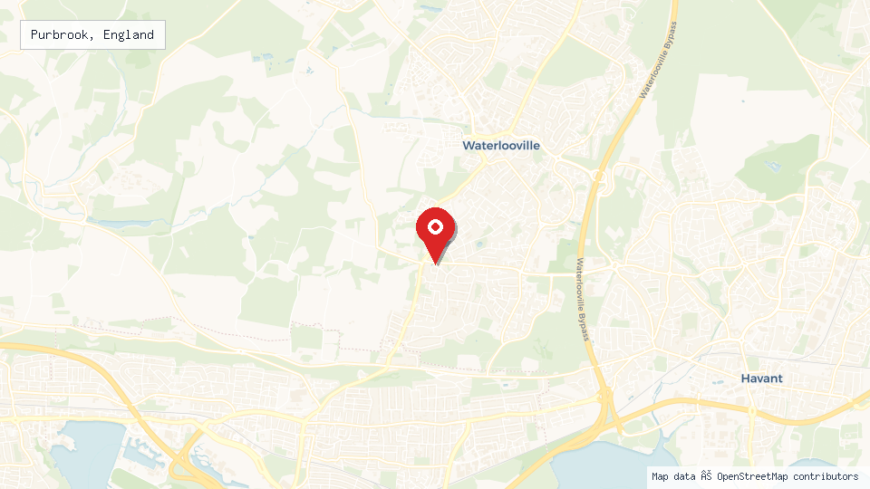 Street map of Purbrook, England with location pin